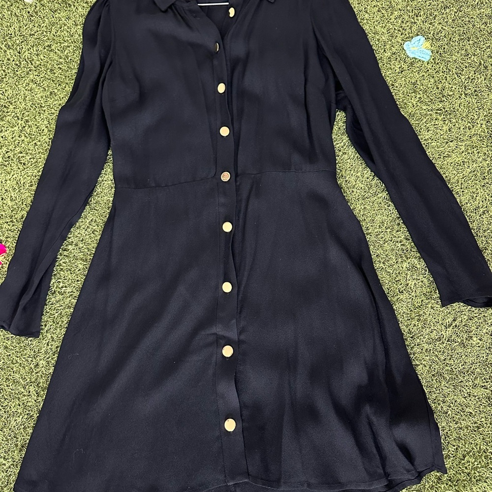 Reformation Black Button-Up Dress